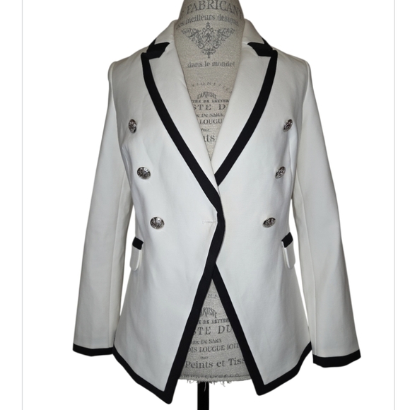 White House Black Market Jackets & Blazers - White House Black Market Contrast Studio Blazer Ecru Black Trim NWT Size 2
